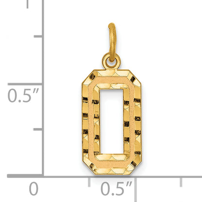 10K Yellow Gold 10Ky Casted Medium Diamond-Cut Number 0 Charm