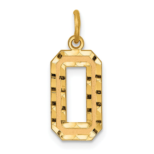 10K Yellow Gold 10Ky Casted Medium Diamond-Cut Number 0 Charm