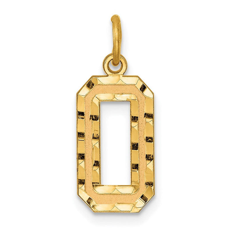 10K Yellow Gold 10Ky Casted Medium Diamond-Cut Number 0 Charm