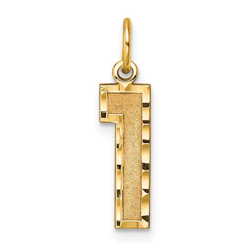 10K Yellow Gold 10Ky Casted Medium Diamond-Cut Number 1 Charm