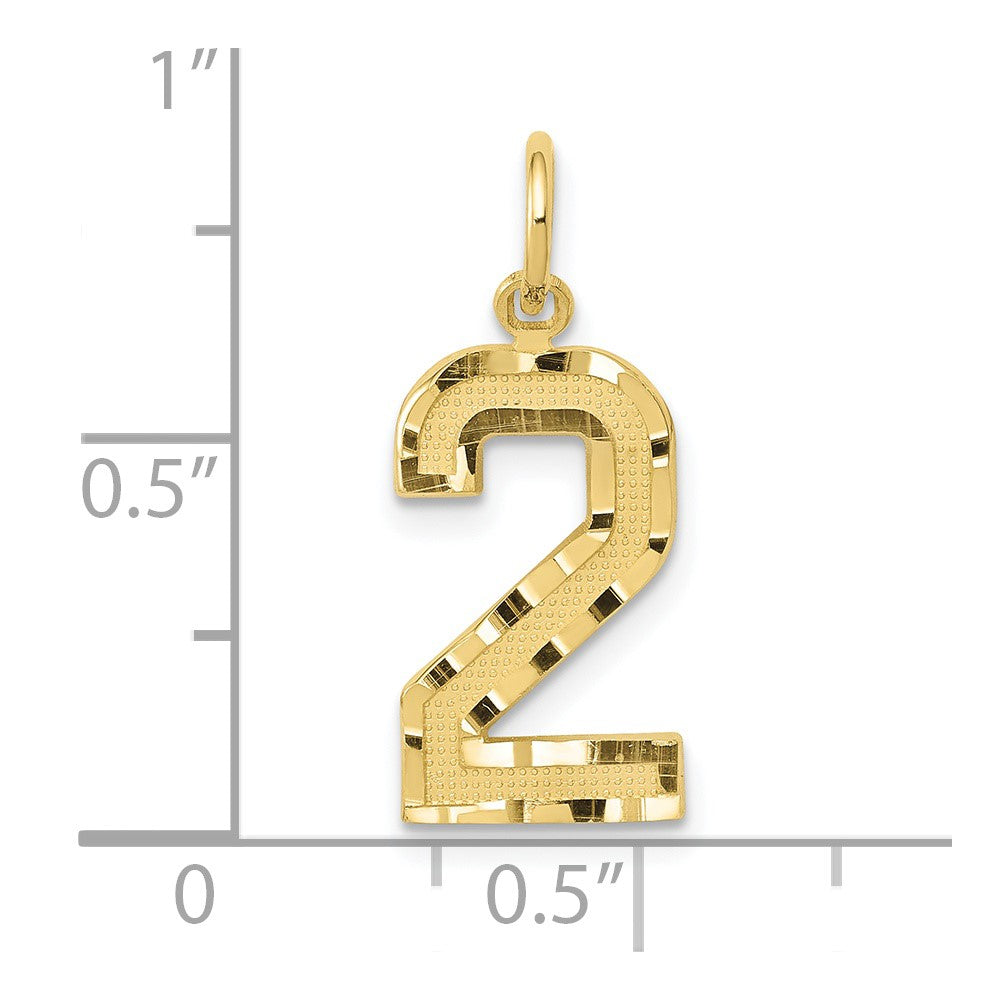 10K Yellow Gold 10Ky Casted Medium Diamond-Cut Number 2 Charm