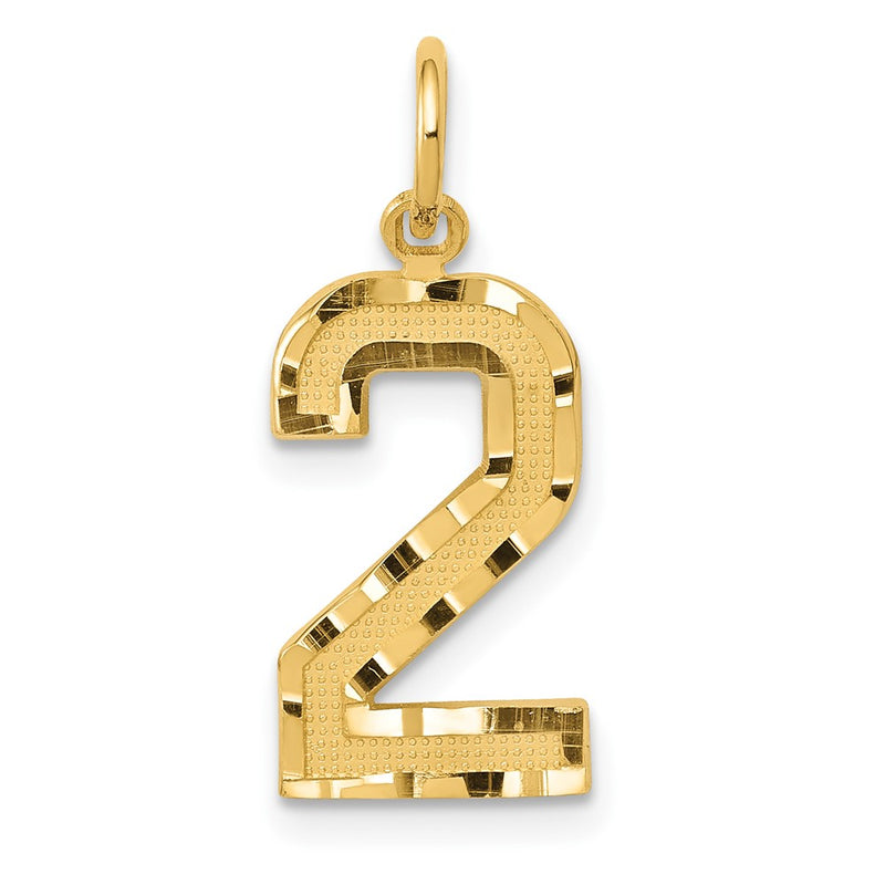 10K Yellow Gold 10Ky Casted Medium Diamond-Cut Number 2 Charm