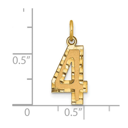 10K Yellow Gold 10Ky Casted Medium Diamond-Cut Number 4 Charm