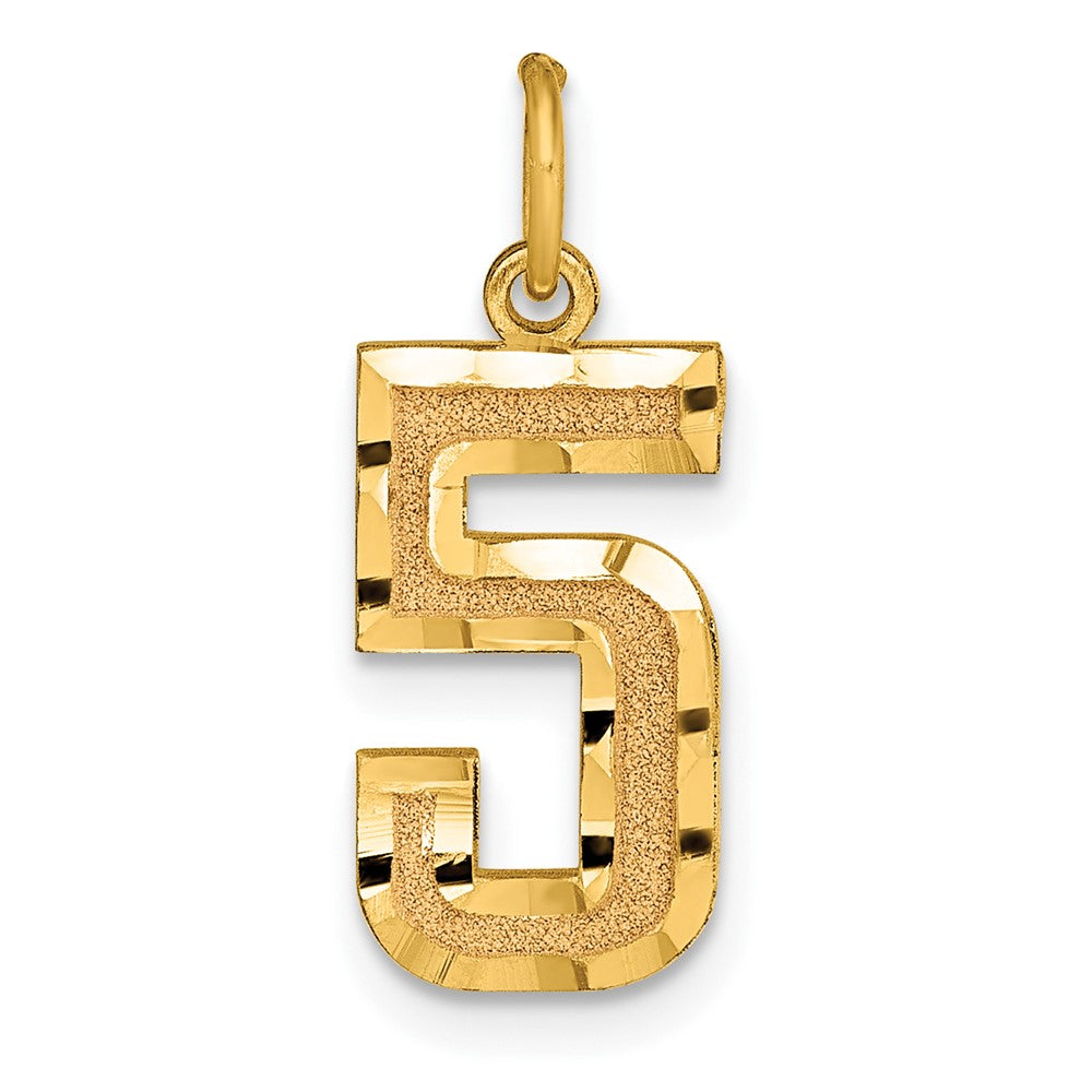 10K Yellow Gold 10Ky Casted Medium Diamond-Cut Number 5 Charm