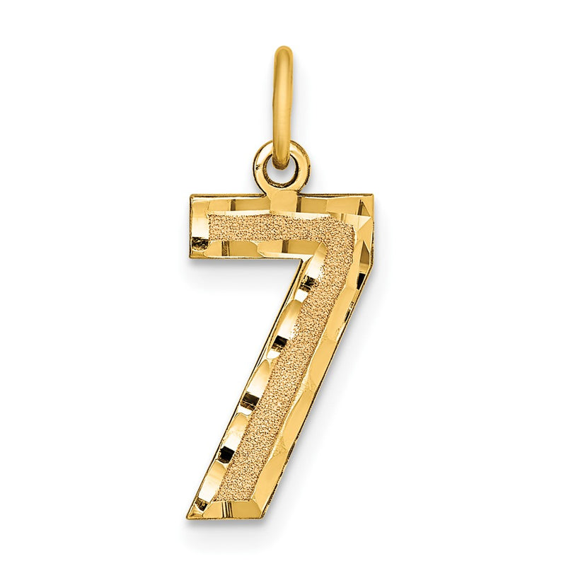 10K Yellow Gold 10Ky Casted Medium Diamond-Cut Number 7 Charm