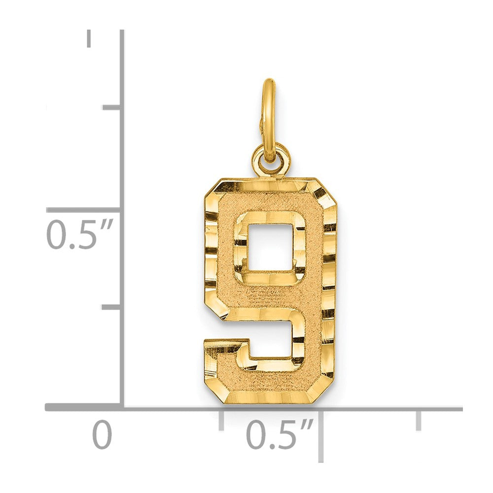10K Yellow Gold 10Ky Casted Medium Diamond-Cut Number 9 Charm