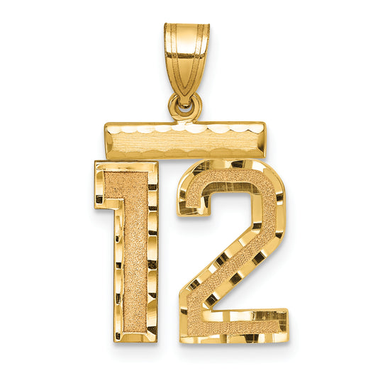 10K Yellow Gold Medium Diamond-Cut Number 12 Charm