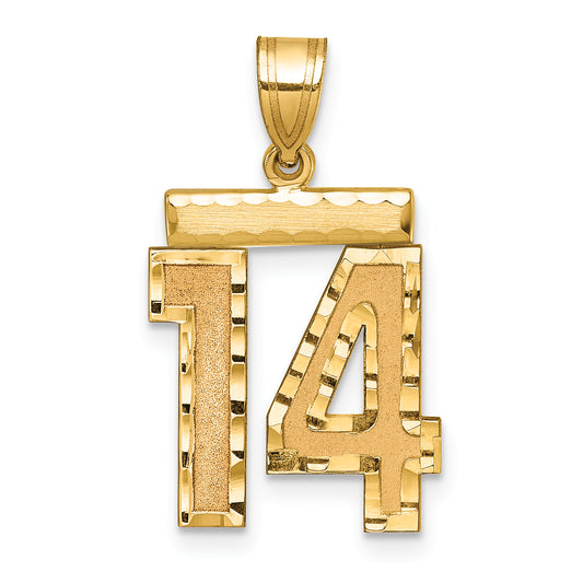 10K Yellow Gold Medium Diamond-Cut Number 14 Charm