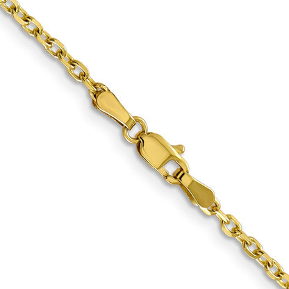 24 Inch 10K Yellow Gold 2.2mm D/C Round Open Link Cable Chain Necklace