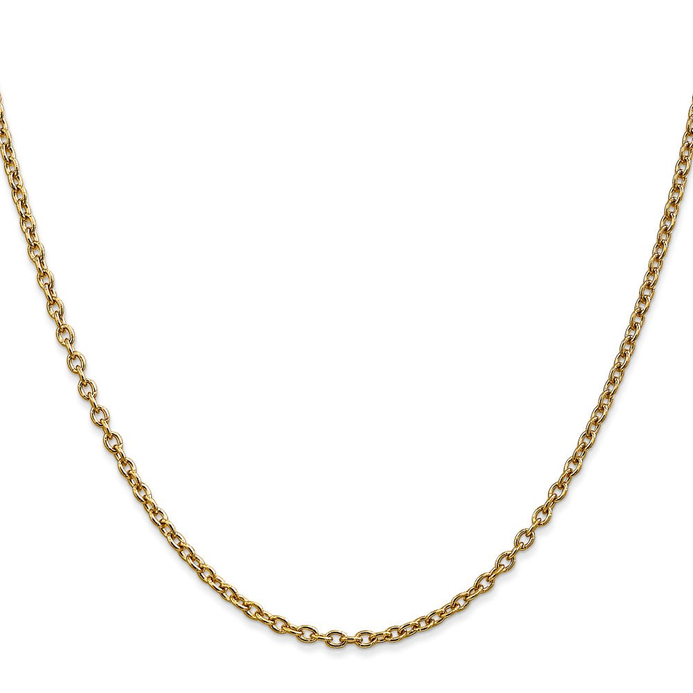 16 Inch 10K Yellow Gold 2.4mm Round Open Link Cable Chain Necklace