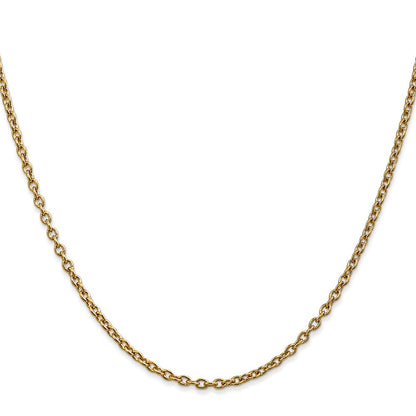 16 Inch 10K Yellow Gold 2.4mm Round Open Link Cable Chain Necklace