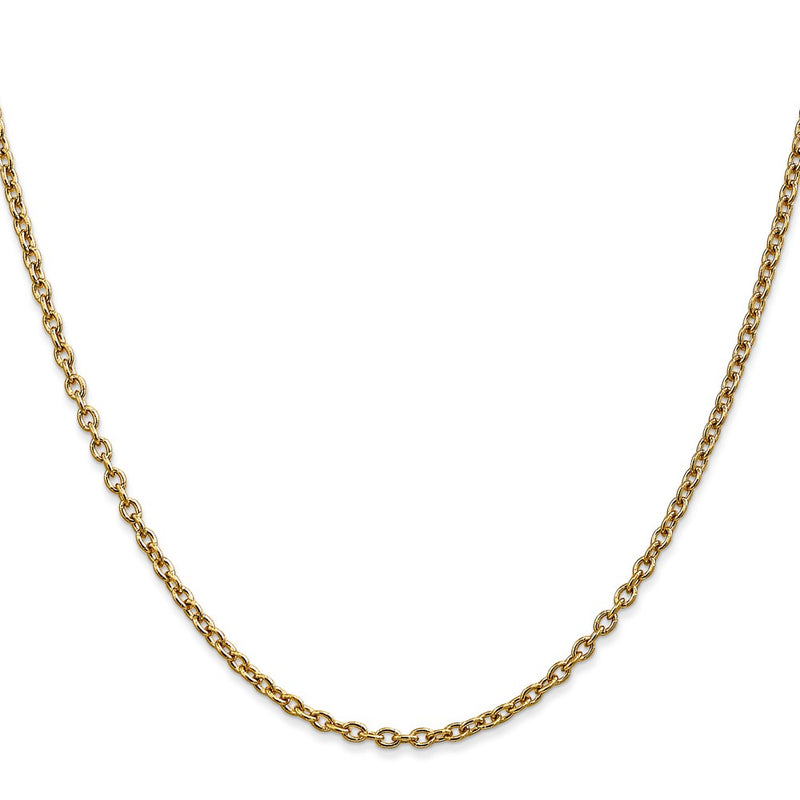 24 Inch 10K Yellow Gold 2.4mm Round Open Link Cable Chain Necklace