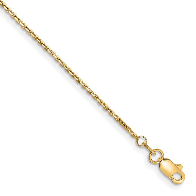 9 Inch 10K Yellow Gold 1.2mm D/C Cable Chain Anklet