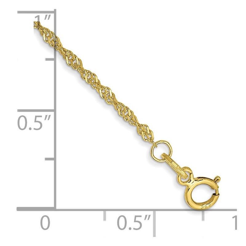 10K Yellow Gold 1.4mm Singapore Chain Anklet