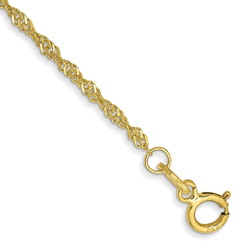 10K Yellow Gold 1.4mm Singapore Chain Bracelet