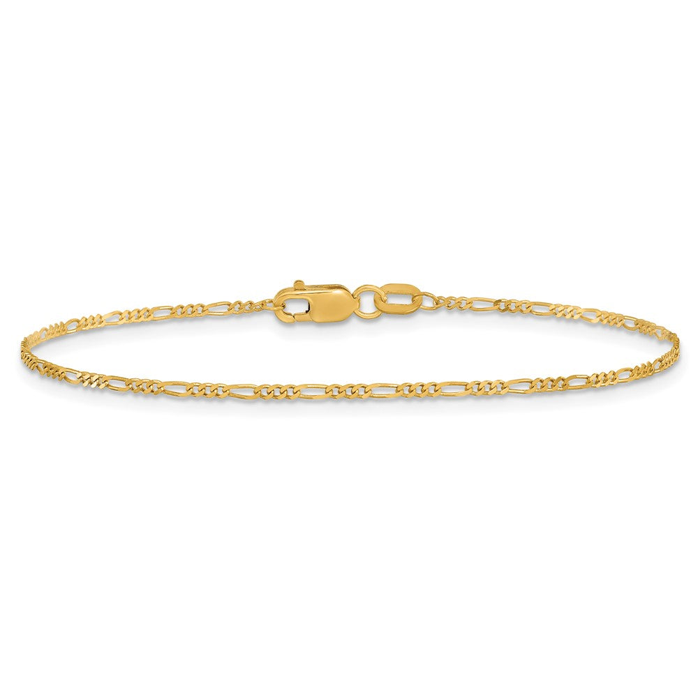 10K Yellow Gold 1.25mm Flat Figaro Pendant Chain Bracelet