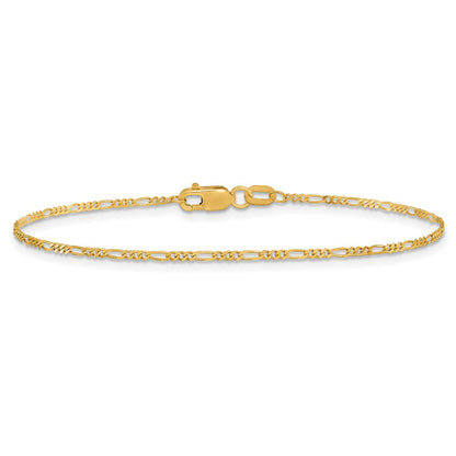 10K Yellow Gold 1.25mm Flat Figaro Pendant Chain Bracelet