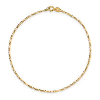 10K Yellow Gold 1.25mm Flat Figaro Pendant Chain Bracelet