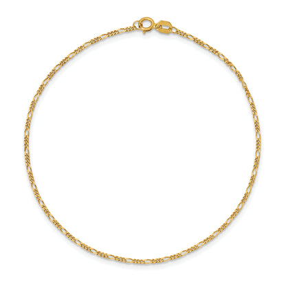 10K Yellow Gold 1.25mm Flat Figaro Chain Anklet