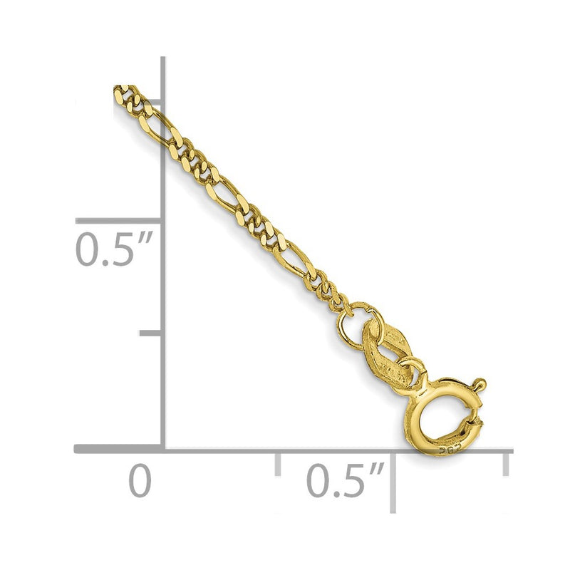10K Yellow Gold 1.25mm Flat Figaro Chain Anklet
