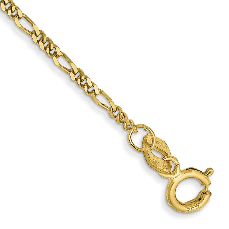 10K Yellow Gold 1.25mm Flat Figaro Chain Anklet