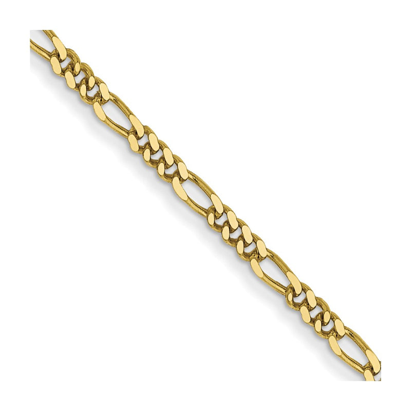 24 Inch 10K Yellow Gold 1.25mm Flat Figaro Pendant Chain Necklace