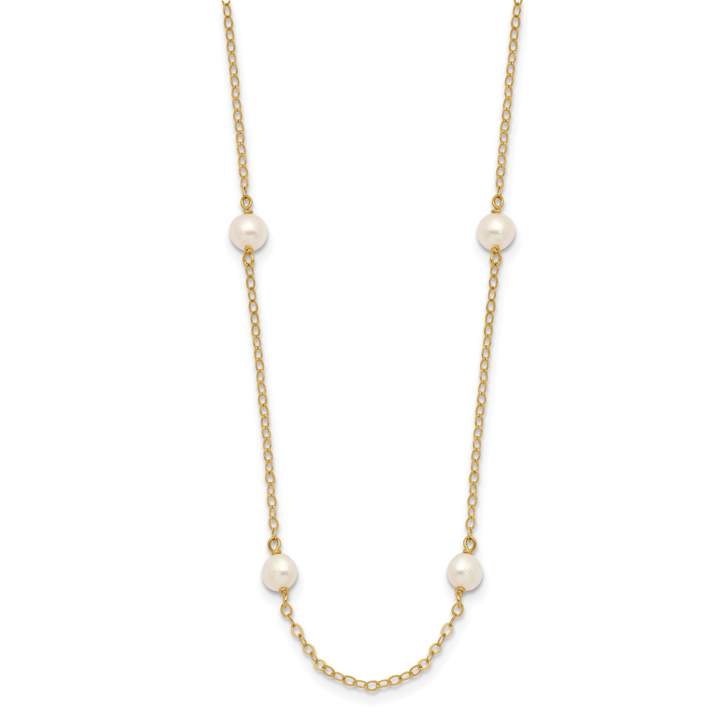 10K Yellow Gold 4-5mm White Near Round Freshwater Cultured Pearl 8-Station 16 Inch Necklace