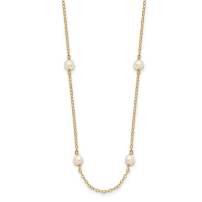 10K Yellow Gold 4-5mm White Near Round Freshwater Cultured Pearl 8-Station 16 Inch Necklace