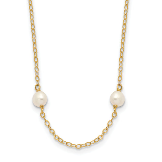 10K Yellow Gold 4-5mm White Near Round Freshwater Cultured Pearl 8-Station 16 Inch Necklace