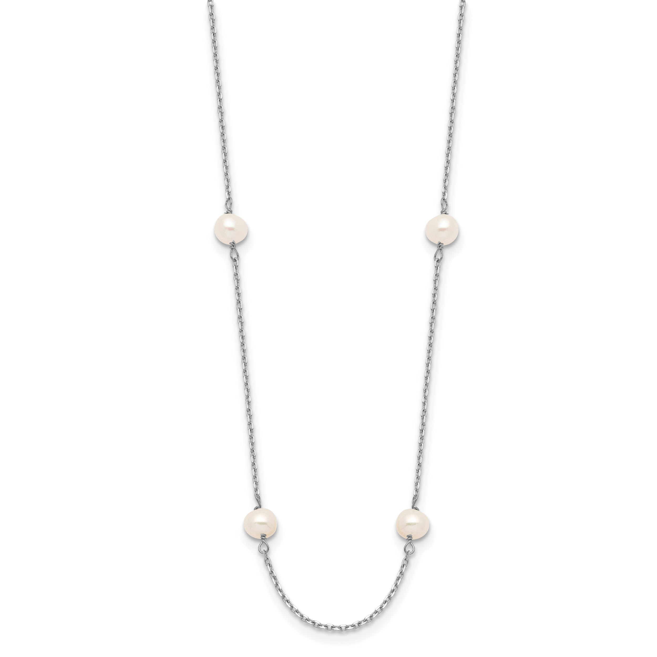 10K White Gold 4-5mm Near Round Freshwater Cultured Pearl 8-Station 16 Inch Necklace
