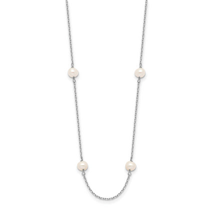10K White Gold 4-5mm Near Round Freshwater Cultured Pearl 8-Station 16 Inch Necklace