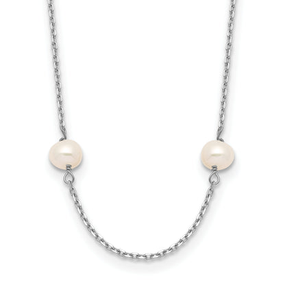 10K White Gold 4-5mm Near Round Freshwater Cultured Pearl 8-Station 16 Inch Necklace
