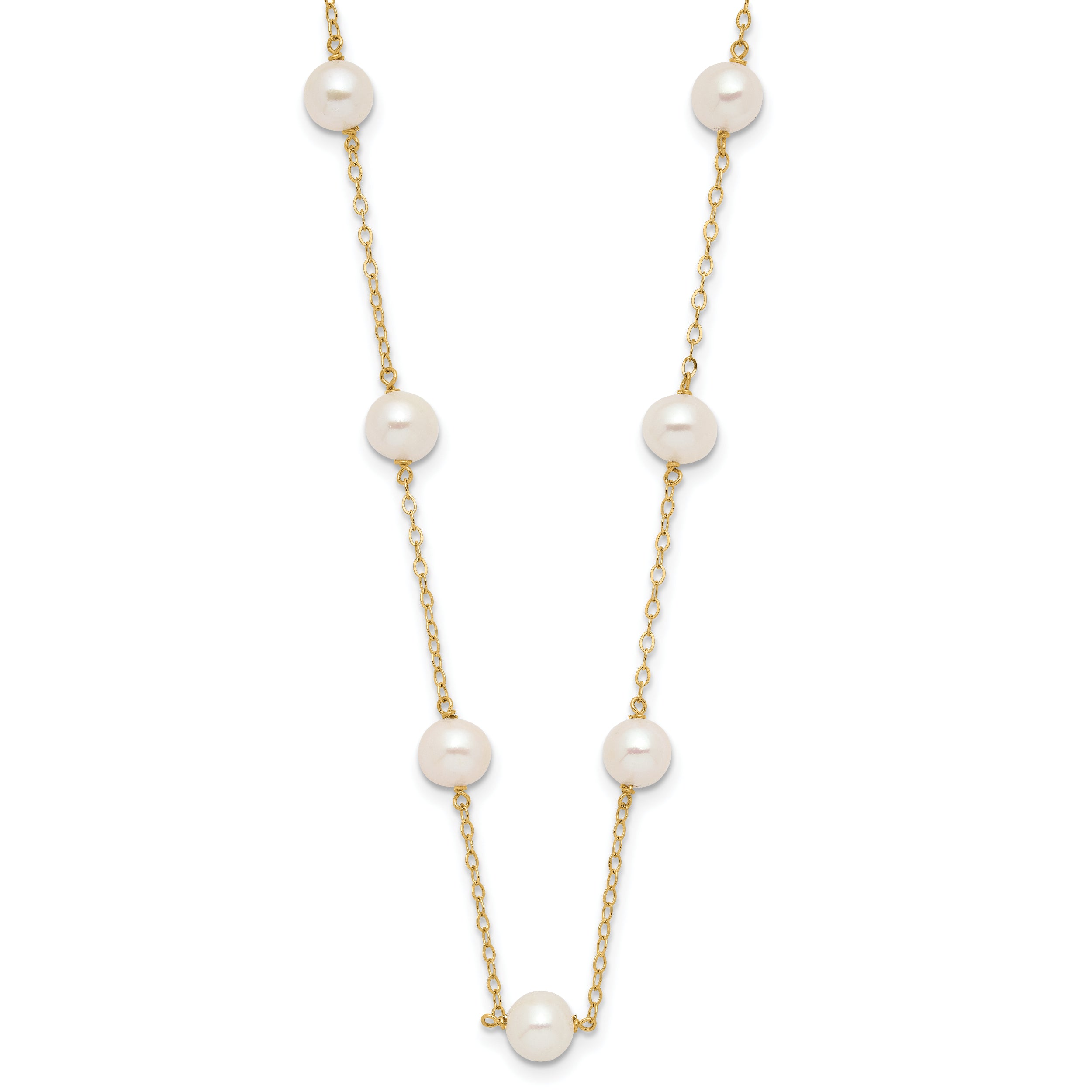 10K Yellow Gold 5.5-6.5mm White Near-Round Freshwater Cultured Pearl 12-Station 16 Inch Necklace