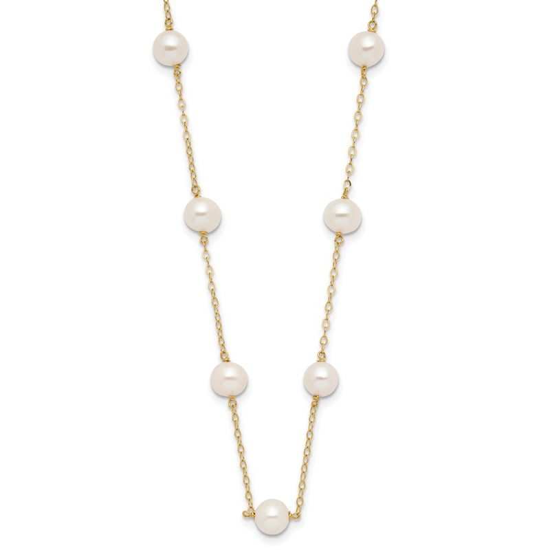 10K Yellow Gold 5.5-6.5mm White Near-Round Freshwater Cultured Pearl 12-Station 16 Inch Necklace
