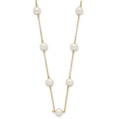 10K Yellow Gold 10K 5.5-6.5mm White Near Round Freshwater Cultured Pearl 12-Station 18 Inch Necklace