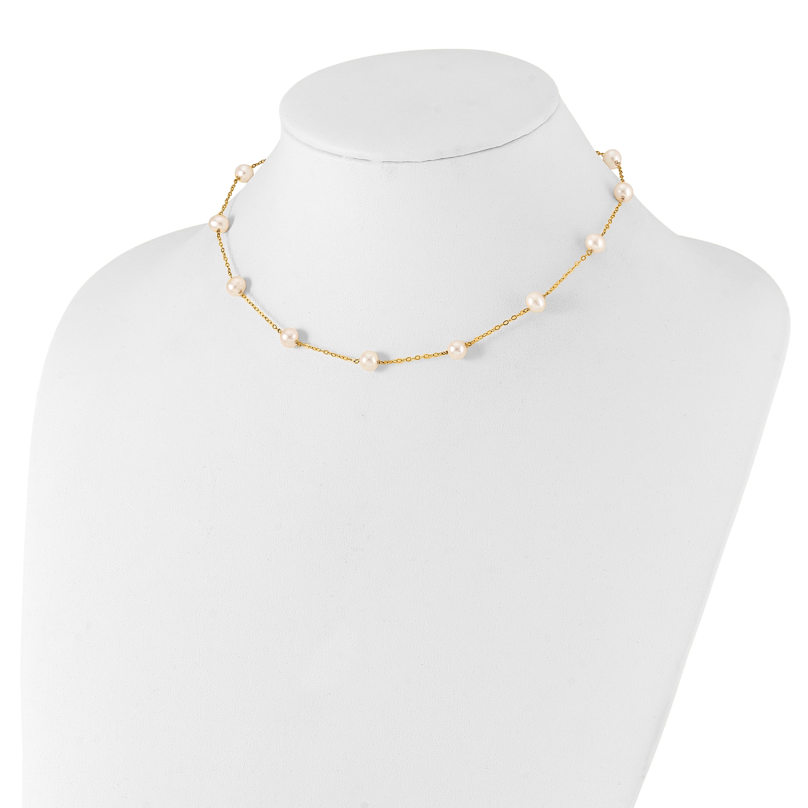 10K Yellow Gold 10K 5.5-6.5mm White Near Round Freshwater Cultured Pearl 12-Station 18 Inch Necklace