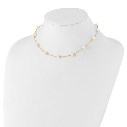 10K Yellow Gold 10K 5.5-6.5mm White Near Round Freshwater Cultured Pearl 12-Station 18 Inch Necklace