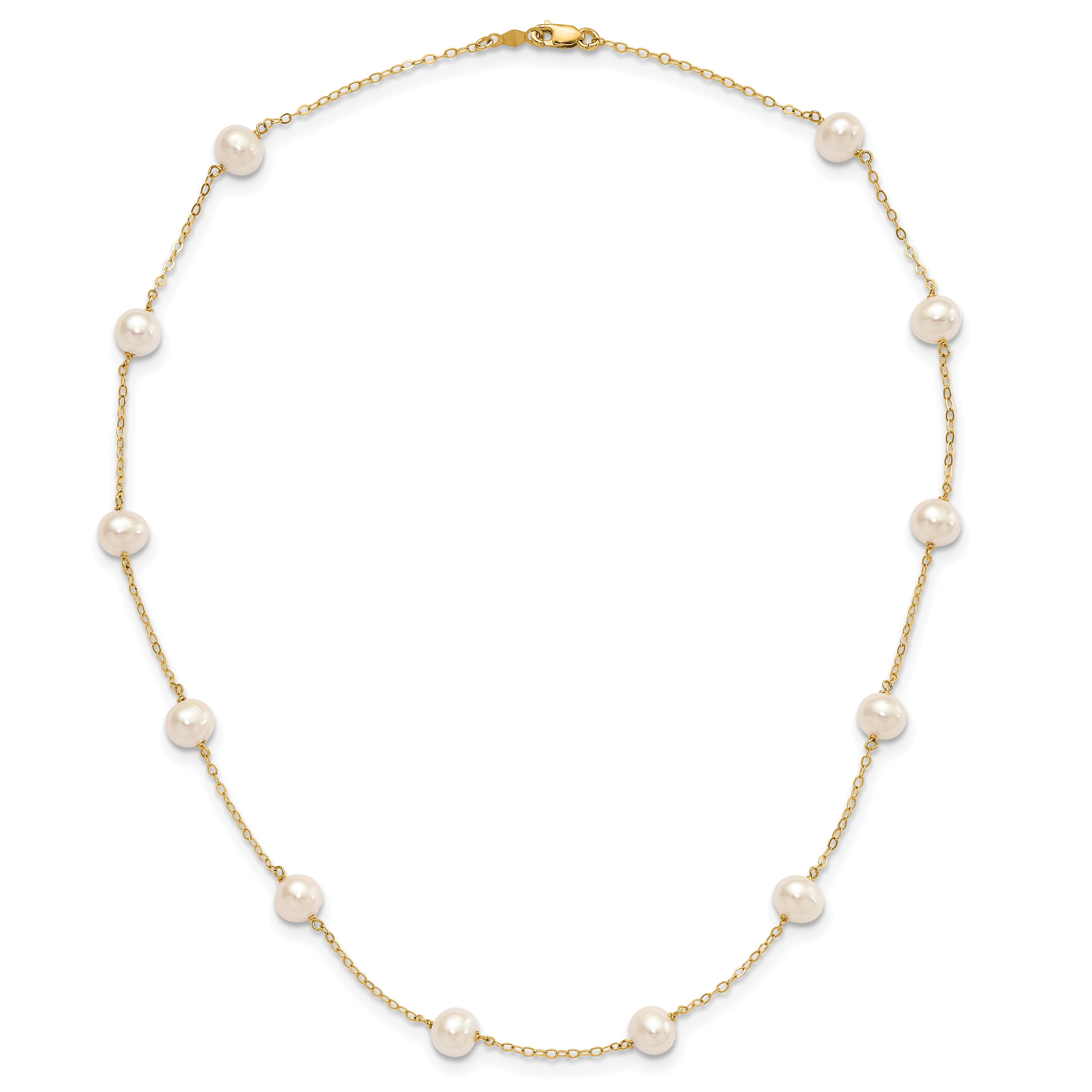 10K Yellow Gold 10K 5.5-6.5mm White Near Round Freshwater Cultured Pearl 12-Station 18 Inch Necklace