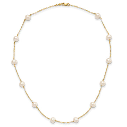 10K Yellow Gold 10K 5.5-6.5mm White Near Round Freshwater Cultured Pearl 12-Station 18 Inch Necklace