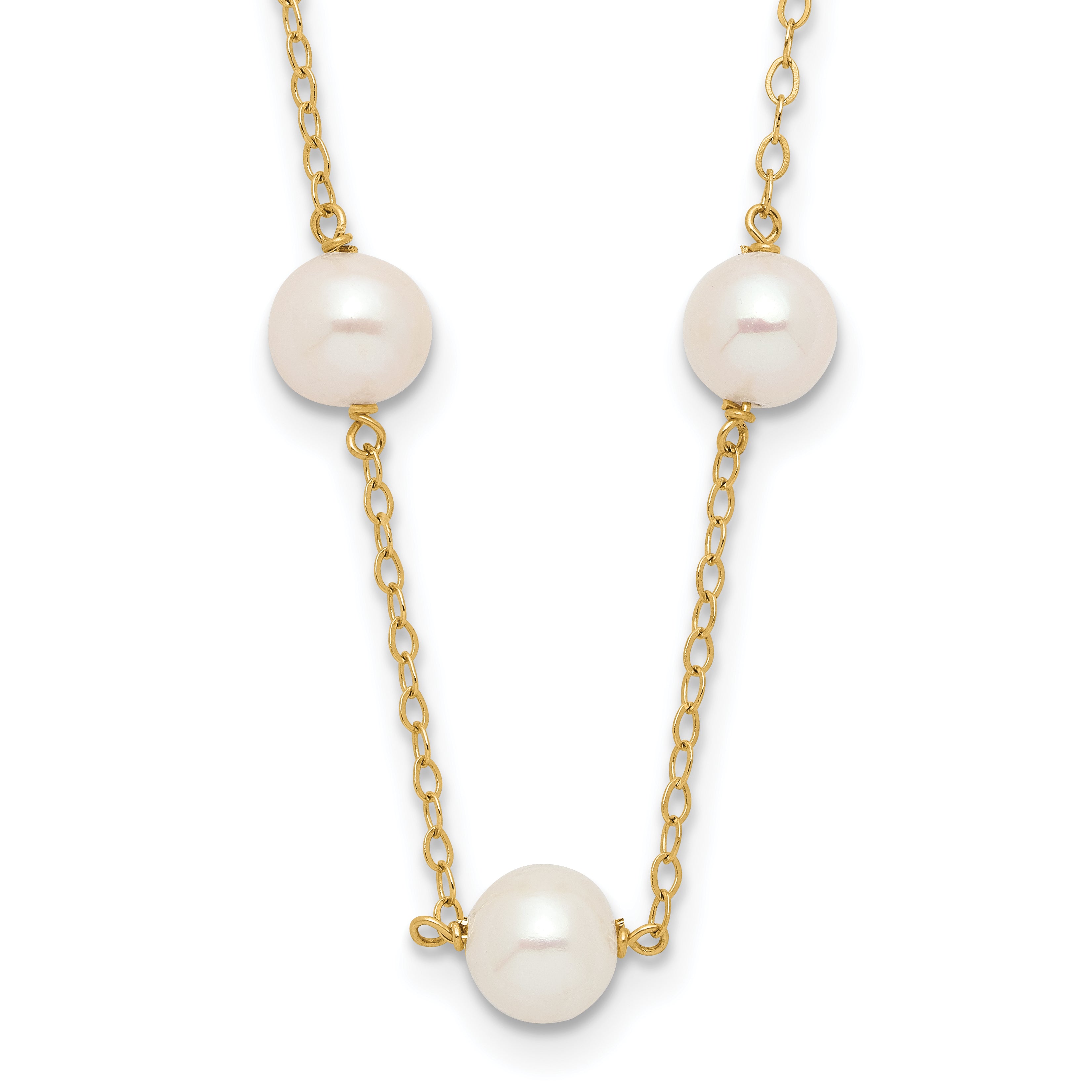 10K Yellow Gold 10K 5.5-6.5mm White Near Round Freshwater Cultured Pearl 12-Station 18 Inch Necklace