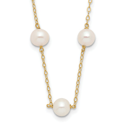 10K Yellow Gold 10K 5.5-6.5mm White Near Round Freshwater Cultured Pearl 12-Station 18 Inch Necklace