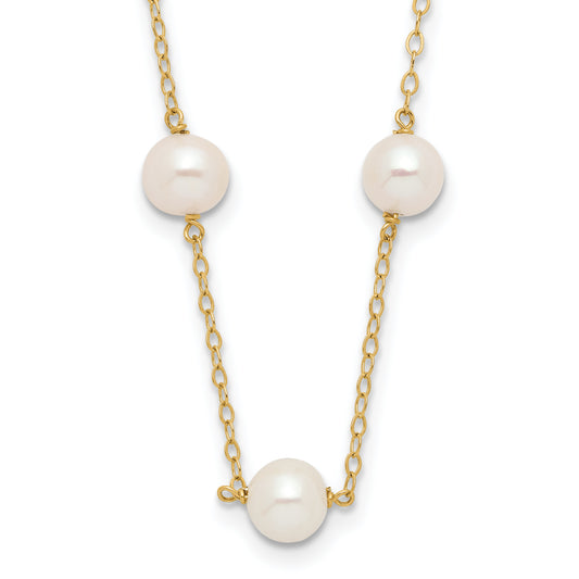 10K Yellow Gold 10K 5.5-6.5mm White Near Round Freshwater Cultured Pearl 12-Station 18 Inch Necklace
