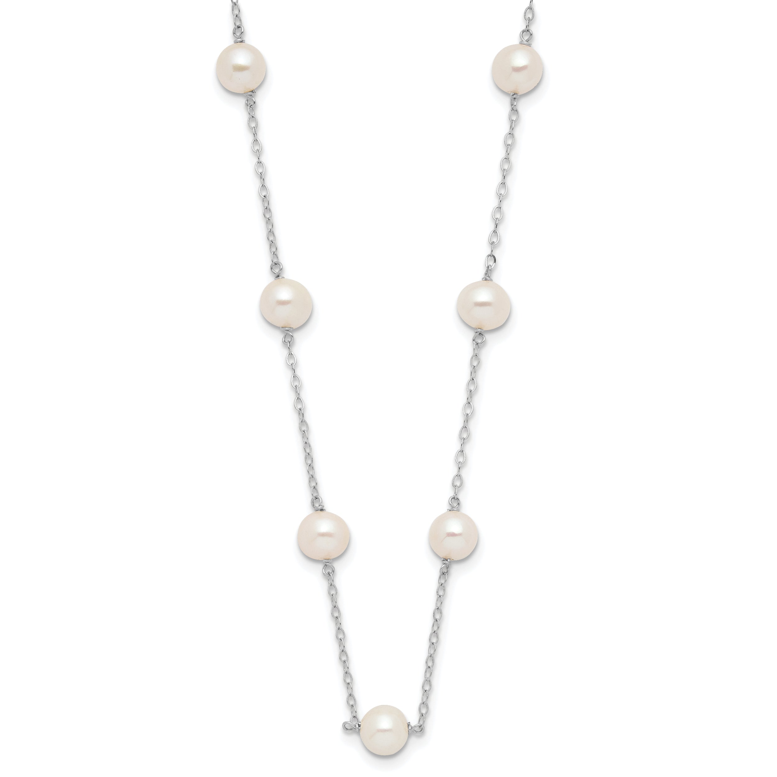 10K Yellow Gold 10K 5.5-6.5mm White Near Round Freshwater Cultured Pearl 12-Station 16 Inch Necklace