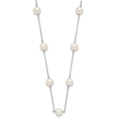 10K Yellow Gold White 5.5-6.5mm Near Round Freshwater Cultured Pearl 12-Station 18 Inch Necklace