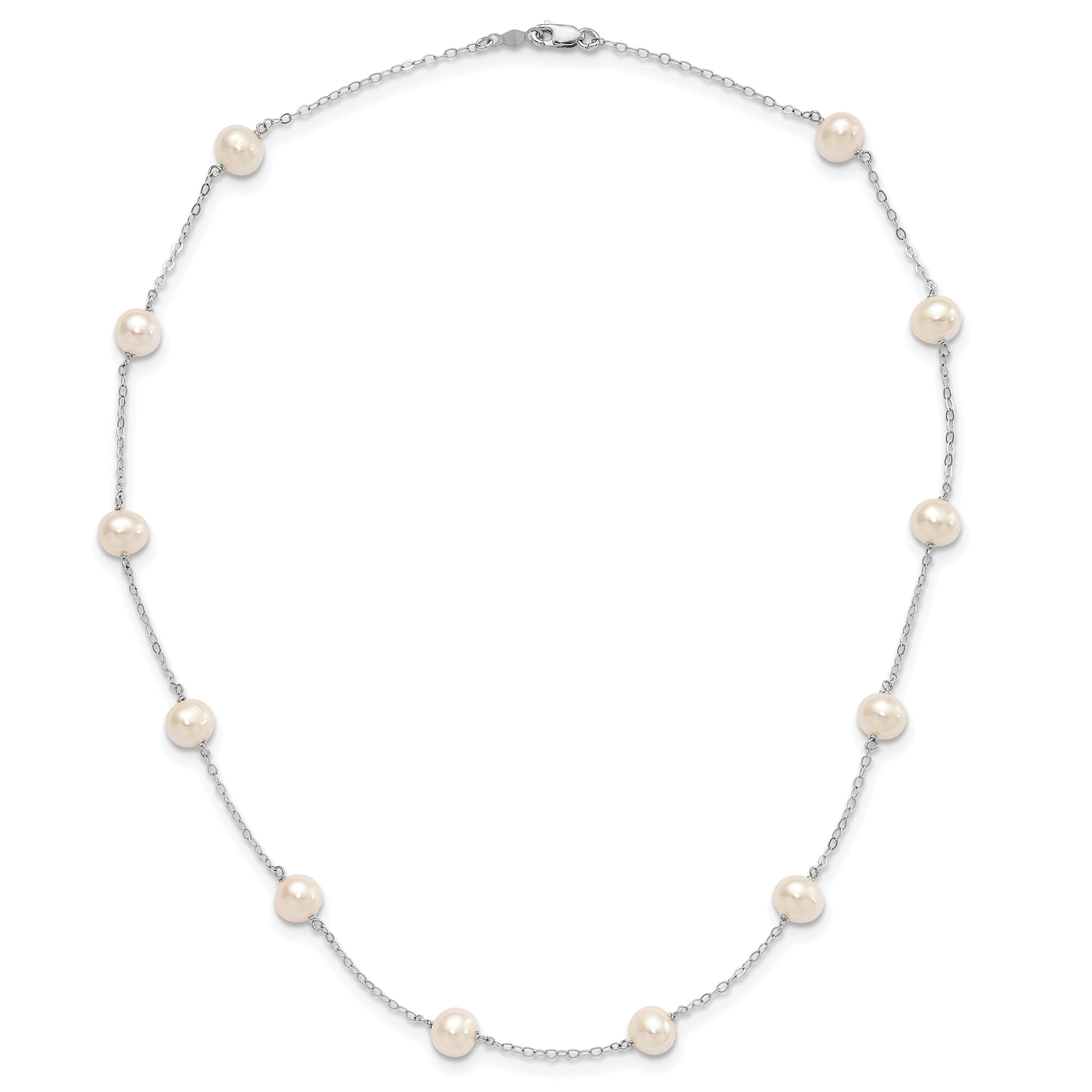 10K Yellow Gold 10K 5.5-6.5mm White Near Round Freshwater Cultured Pearl 12-Station 16 Inch Necklace