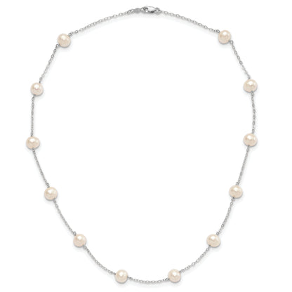 10K Yellow Gold White 5.5-6.5mm Near Round Freshwater Cultured Pearl 12-Station 18 Inch Necklace