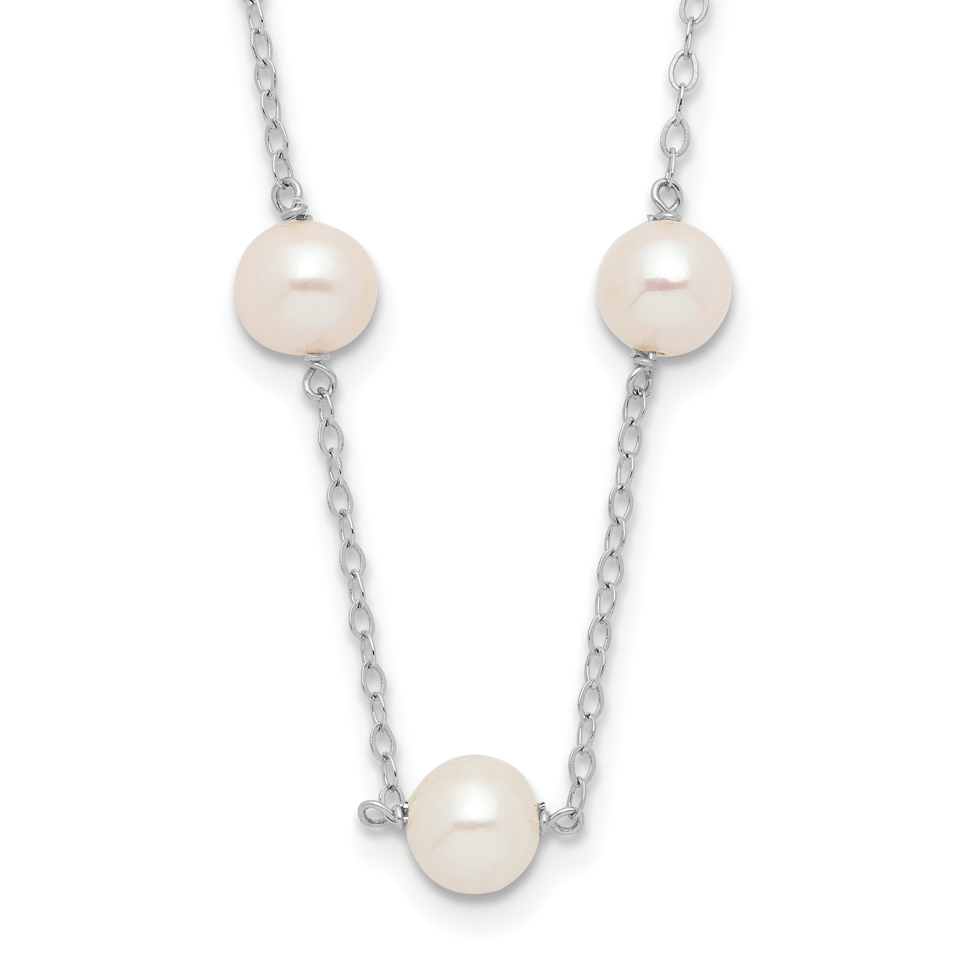 10K Yellow Gold 10K 5.5-6.5mm White Near Round Freshwater Cultured Pearl 12-Station 16 Inch Necklace