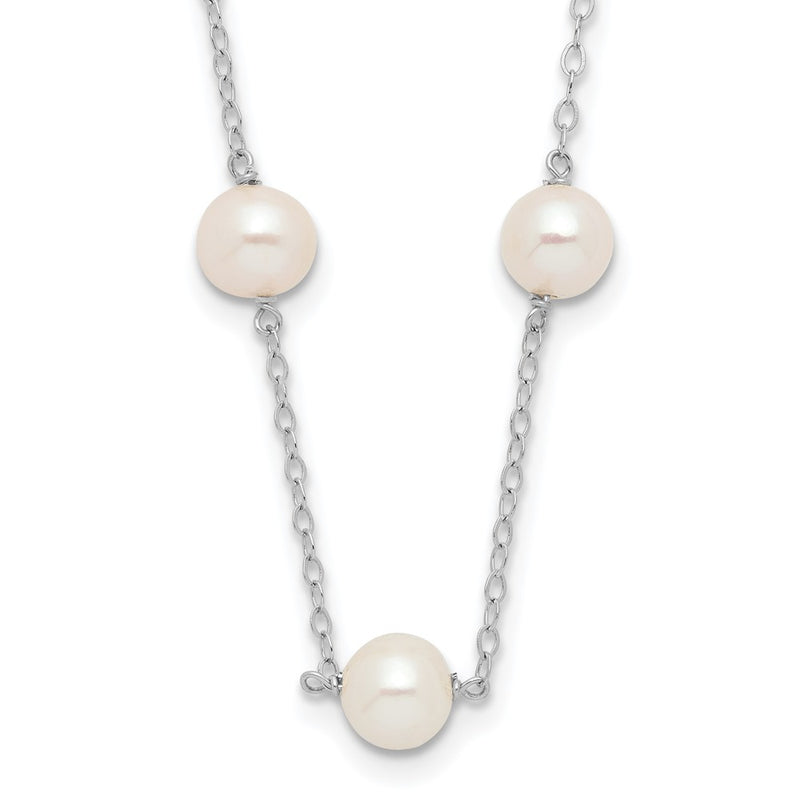10K Yellow Gold White 5.5-6.5mm Near Round Freshwater Cultured Pearl 12-Station 18 Inch Necklace