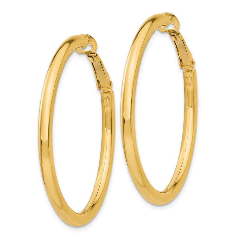 10K Yellow Gold 3X35mm Polished Round Omega Back Hoop Earrings