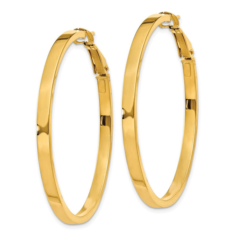 10K Yellow Gold 3X40mm Polished Square Tube Round Hoop Earrings